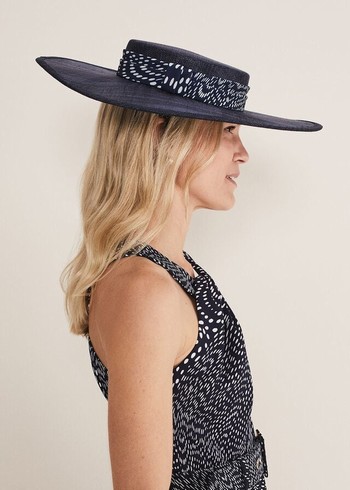 Phase Eight Navy Spotted Trim Boater Fascinator Hats Navy Australia | NQ7439521